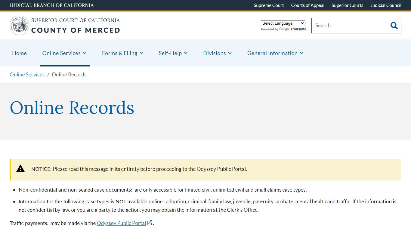 Online Records | Superior Court of California | County of Merced